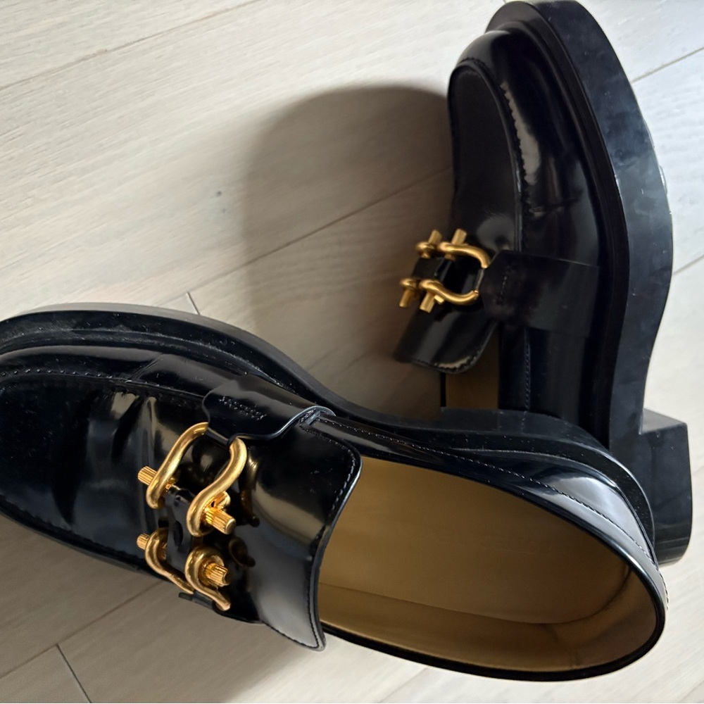 Bottega Veneta Black and Gold Loafers with Chunky Sole